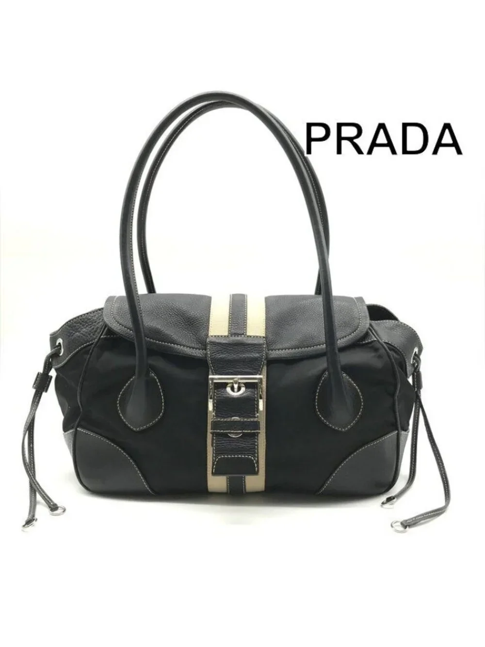 Prada Nylon Leather Belt Hand Bag Black